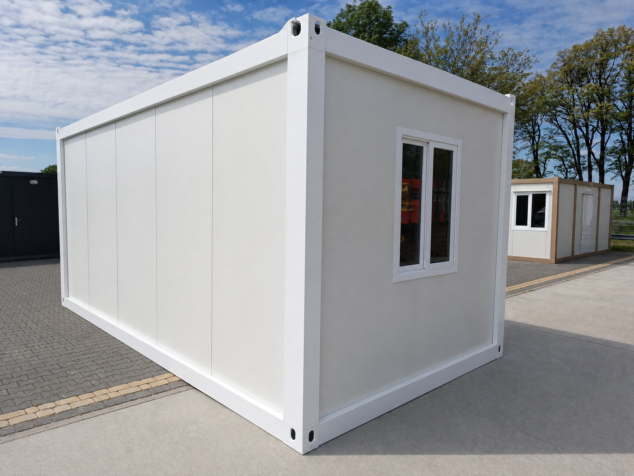 Bungalow bureau blancs de 6 × 3 m : bureaux, chantiers ou habitations.