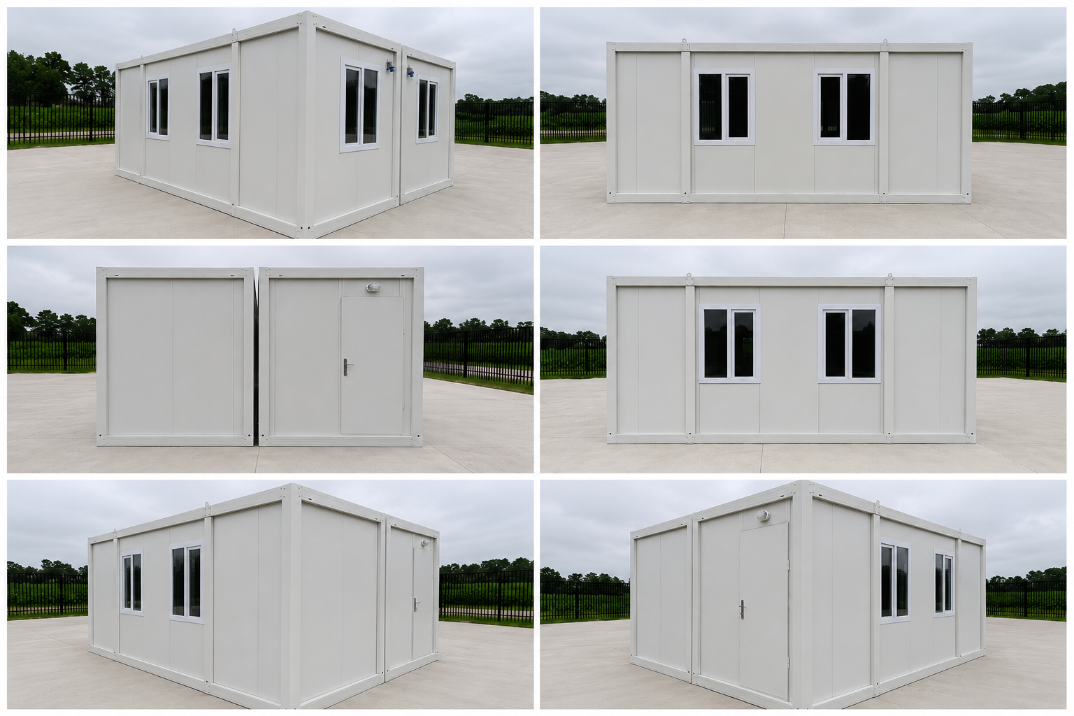 Bungalow bureau, d’habitation ou de bureau — blanc, 6 × 4,8 m, double et assemblé.