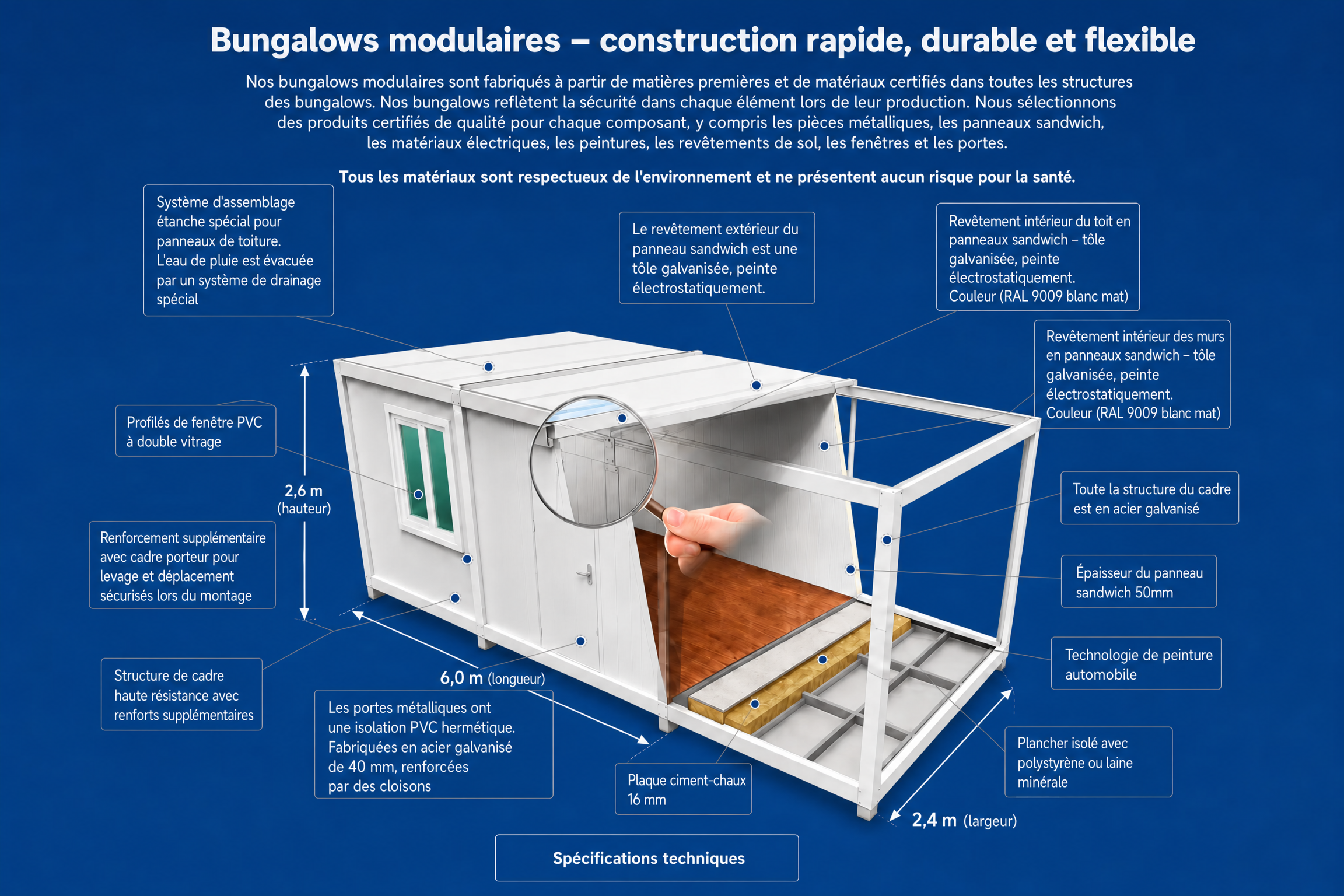 BUNGALOW BUREAU 6 x 2,4 m BLANC