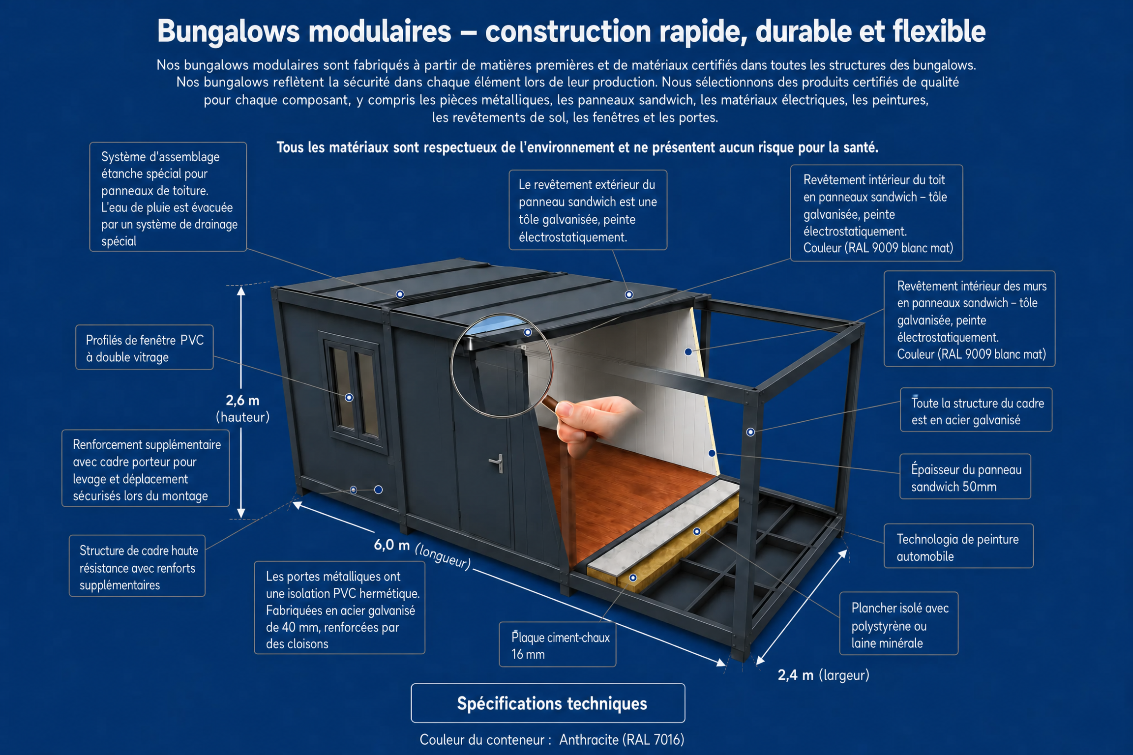 BUNGALOW BUREAU 6 x 2,4 m ANTHRACITE