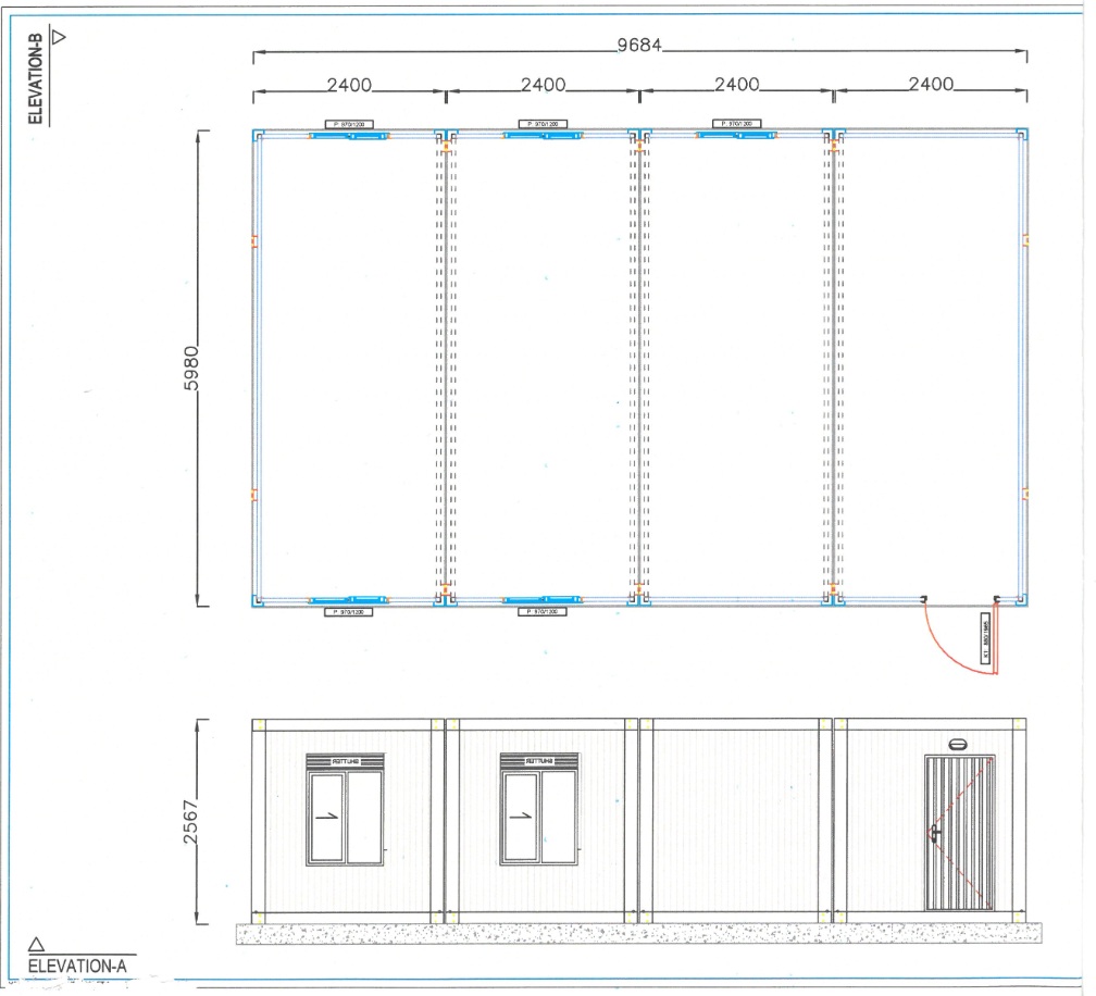 Bungalow bureau , d’habitation ou de bureau — 6 × 9,6 m, quadruple et assemblé.