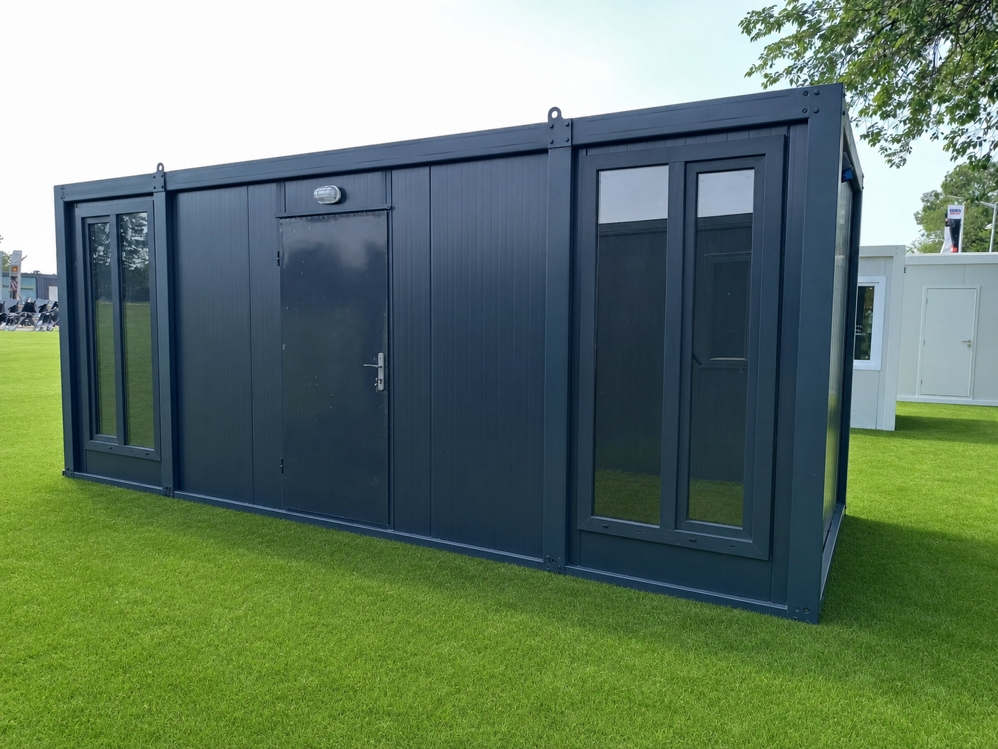 BUNGALOW BUREAU 6 x 2,4 m ANTHRACITE  AVEC GRANDES FENÊTRES