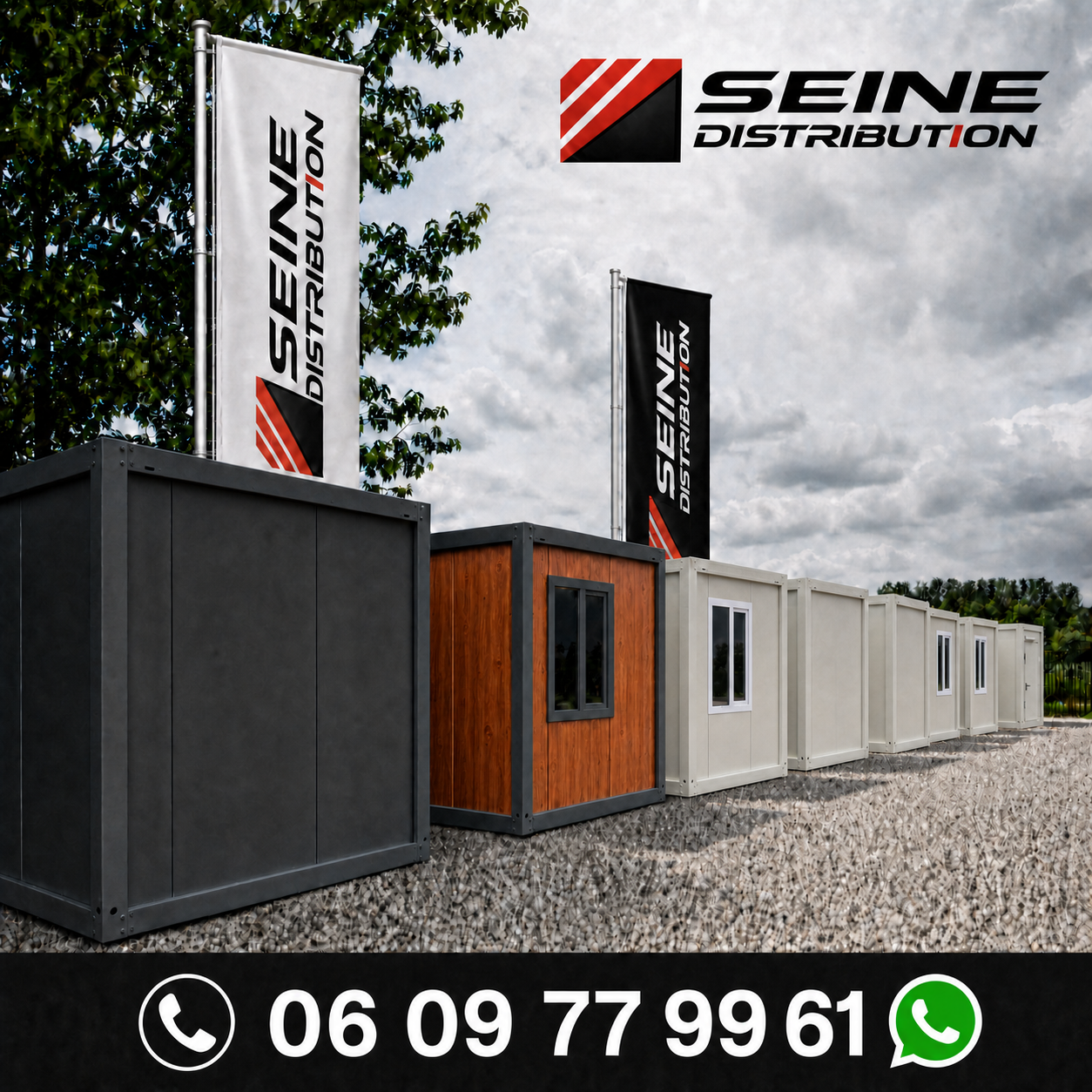 BUNGALOW BUREAU 6 x 2,4 m ANTHRACITE  AVEC GRANDES FENÊTRES